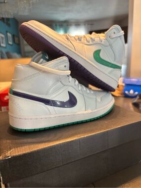 Jordan Mid-Top Sneakers White with Green and Purple Accents